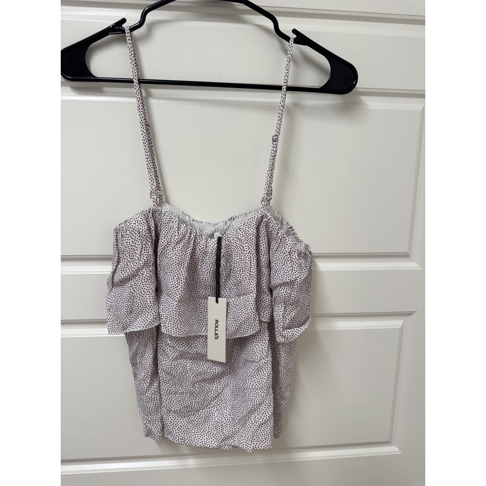 Rollas Claudia Rayon Spaghetti Strap Top Lilac Polka Dot Small NWT
